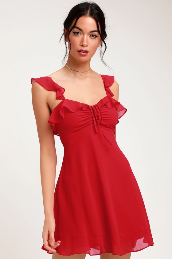 Cute Red Dress - Ruffled Mini Dress ...